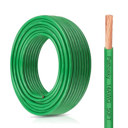 THHN Wire 14 Gauge 50FT Stranded Copper Electrical Building Wire 600V with Nylon Sheath & PVC Insulation (Green / 14AWG 50FT)
