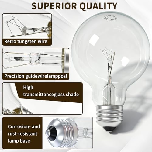 40W Clear Incandescent Bulbs G25 Globe Light Bulbs for E26