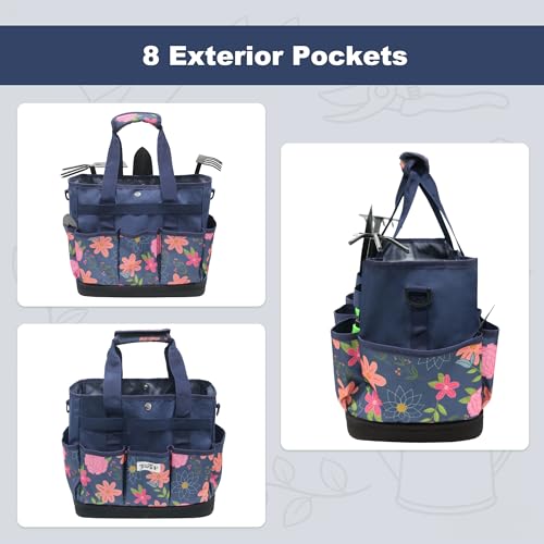 Hard Bottom Floral Garden Tool Tote Bag with Shoulder Strap