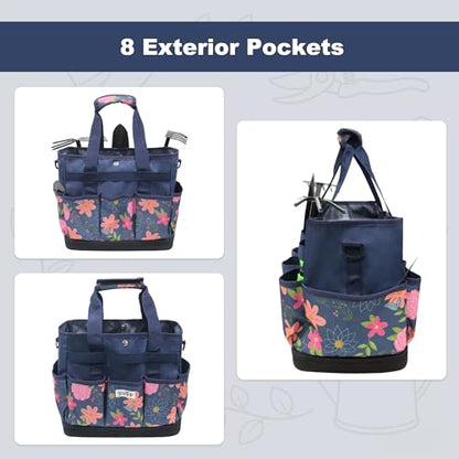 Hard Bottom Floral Garden Tool Tote Bag with Shoulder Strap