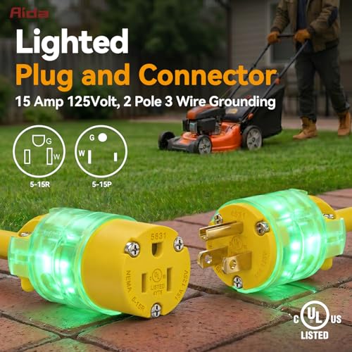 Lighted Plug and Connector Set (Yellow / 15A Plug and Connector Set)