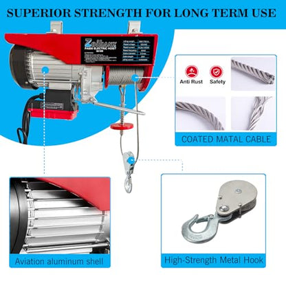 3-in-1 Electric Portable Hoist Winch,1500W Portable Power Winch Crane with Wire and Wireless Remote Control, 328FT Wireless Remote Control Range,for Garage, Factory, Warehouse, Balcony