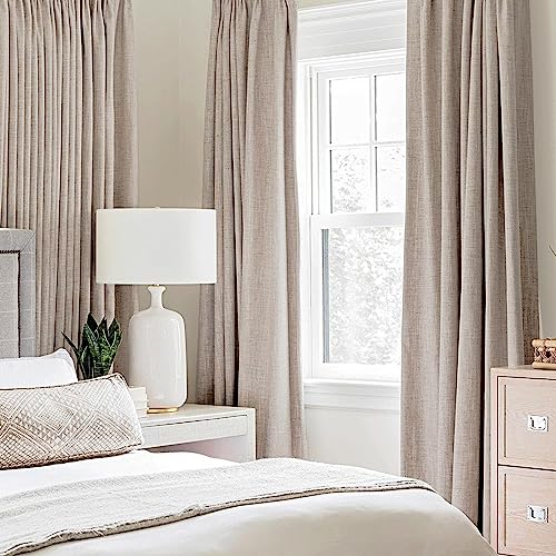 100% Blackout Linen Curtains for Bedroom 52x63 Inches Natural Khaki (Khaki / 52"W x 63"L (Pack of 2))