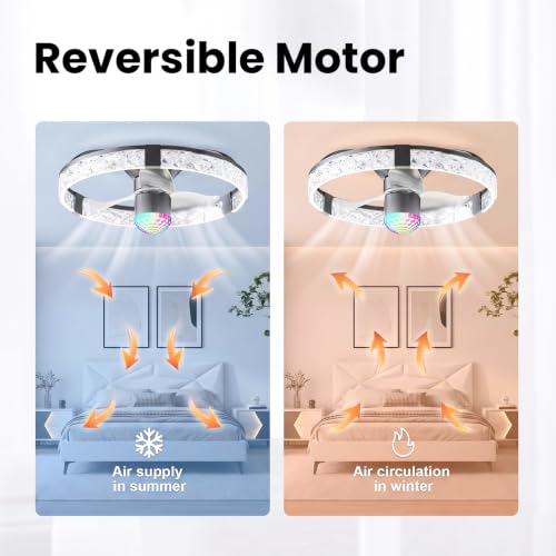 19.7" Acrylic Crystal Ceiling Fan with RGB Water Ripple Light