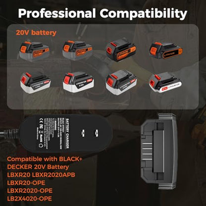 Replacement for Black+Decker 20V MAX Lithium Battery Charger