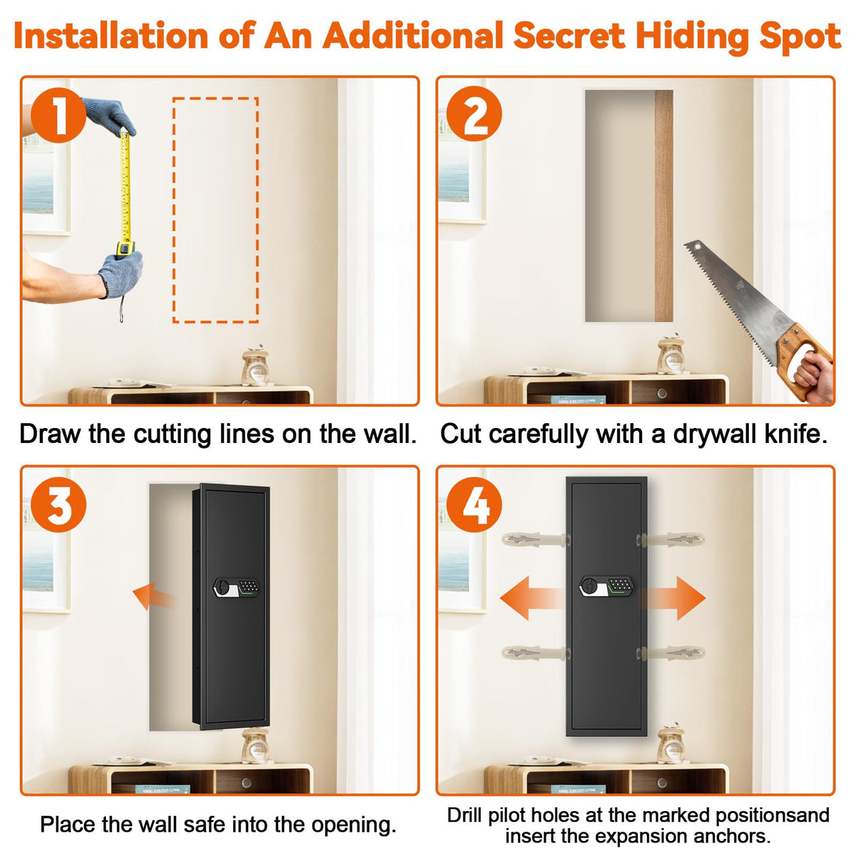47.24‘’ Tall Heavy Duty Fireproof Wall Safes Between the Studs (47.24'' Tall)