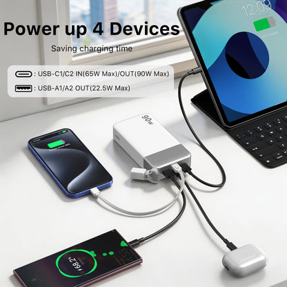 90W Portable Charger 20000mAh Power Bank with Detachable C (White)