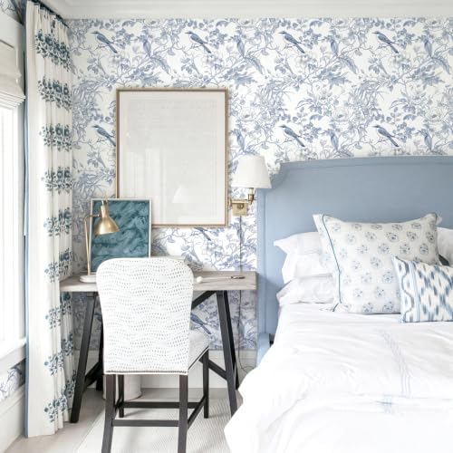 Floral Peel and Stick Wallpaper Blue Floral Bird Contact Paper