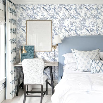 Floral Peel and Stick Wallpaper Blue Floral Bird Contact Paper