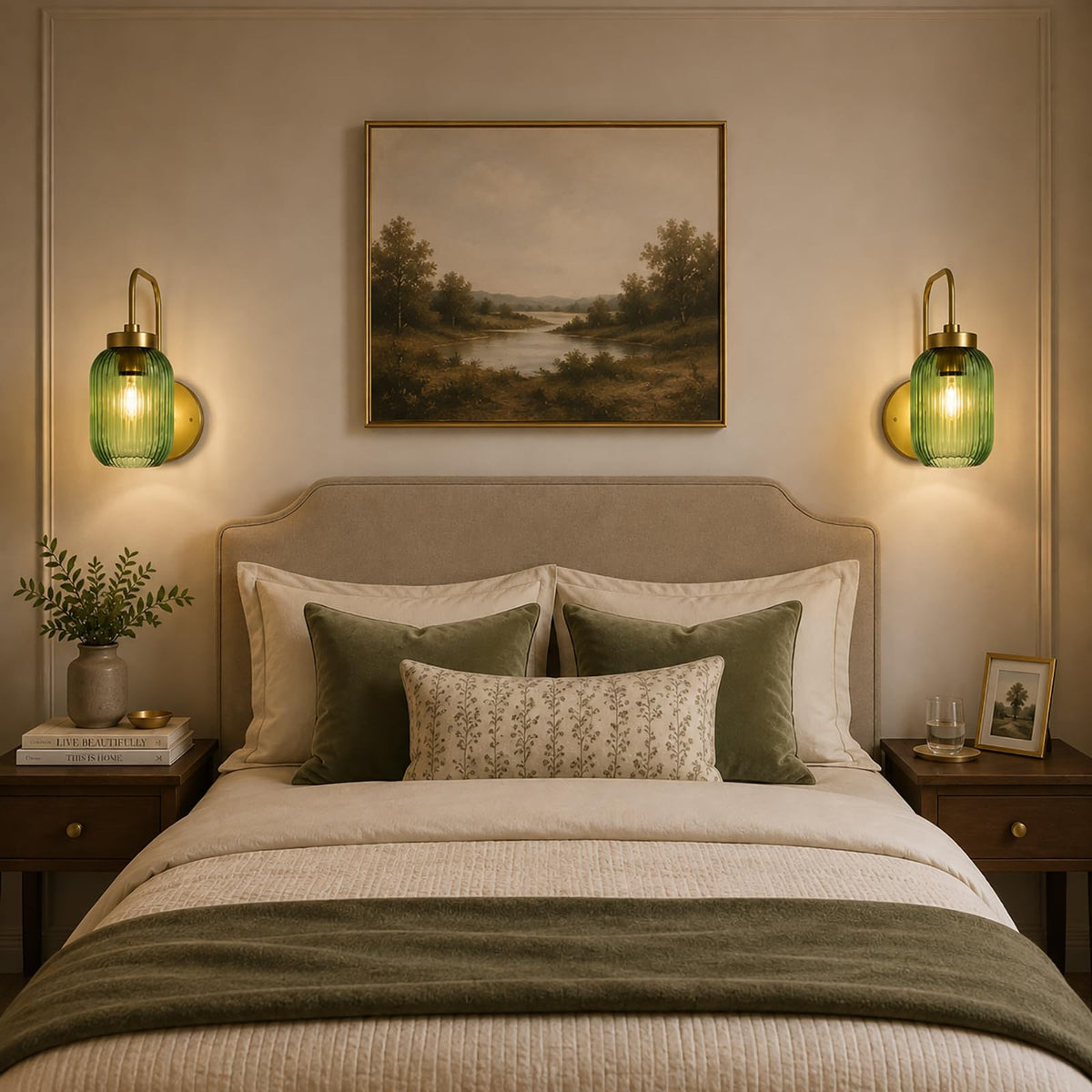 2 Pack Dark Green Ribbed Glass Lamp Shade (Green)