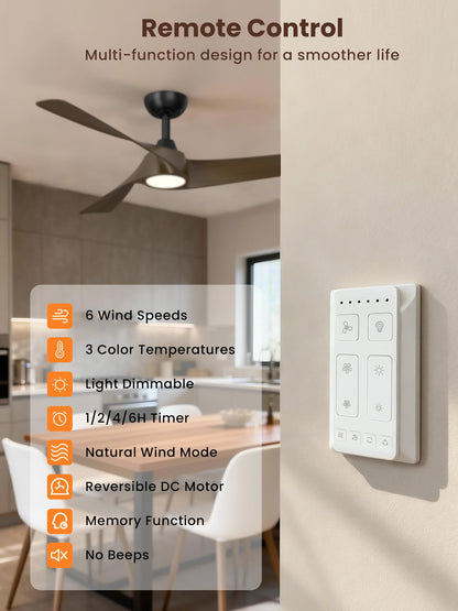 52 inch Modern Ceiling fans with Lights and remote (Light Walnut / 52 inch)