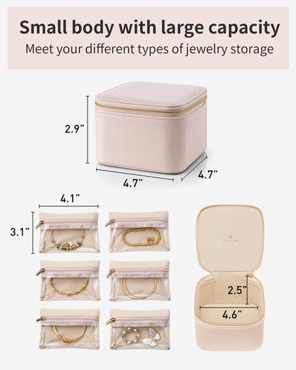 Travel Jewelry Case with 6 Clear Velvet Zipper Pouches (B.6 PCS Pink)