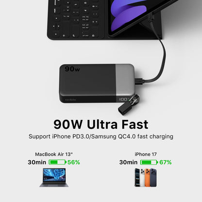 90W Portable Charger 20000mAh Power Bank with Detachable C (Black)