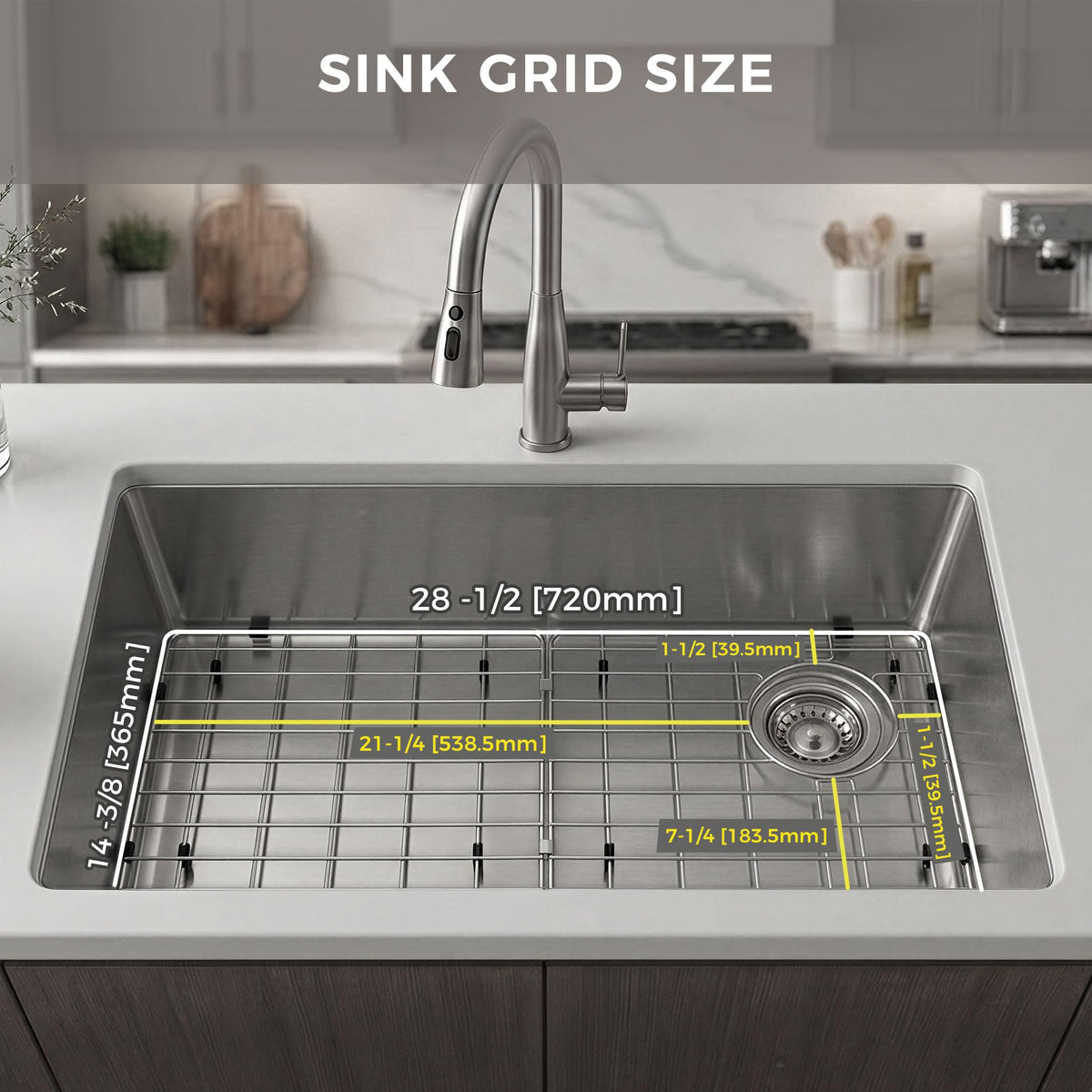 Stainless Steel Detachable Sink Grid (28-1/2" x 14-3/8" Rear Right Drain)