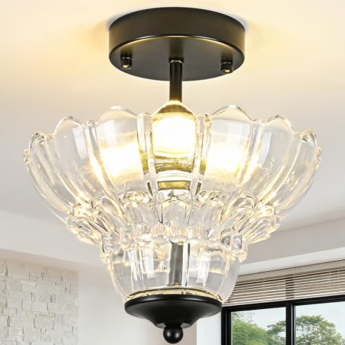 Semi Flush Mount Light with Floral Shade