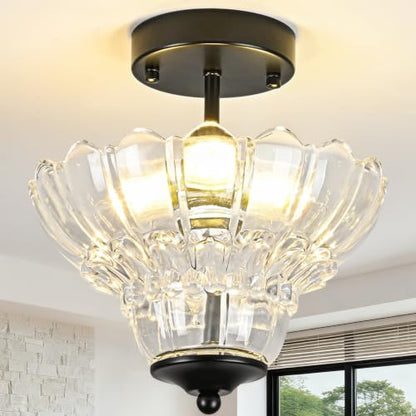Semi Flush Mount Light with Floral Shade