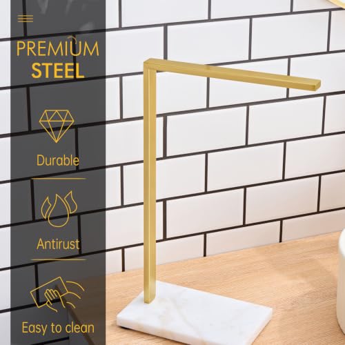 Hand Towel Bar Freestanding Towel Holder with Heavy Steady Marble Base for Bathroom Vanity Countertop 15.7'' Height