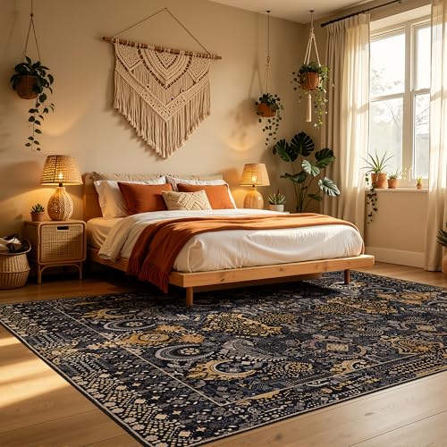 Washable Area Rug 8×10 Ultra Soft for Living Room (Black and Gold / 8' x 10' (Rectangular))