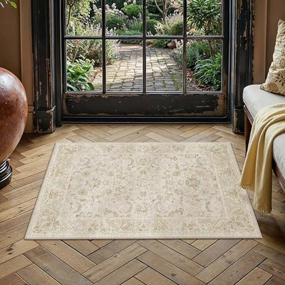 2x3 Beige Washable Area Rug Non Slip Retro Distressed Doormat (Distressed | Beige / 2' x 3' (Rectangular))
