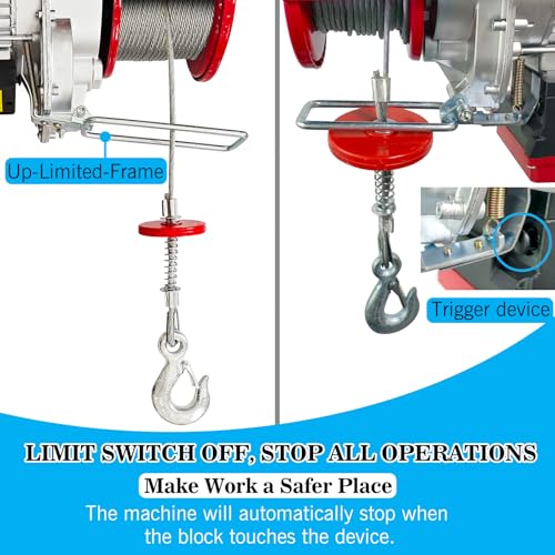 3-in-1 Electric Portable Hoist Winch,1500W Portable Power Winch Crane with Wire and Wireless Remote Control, 328FT Wireless Remote Control Range,for Garage, Factory, Warehouse, Balcony