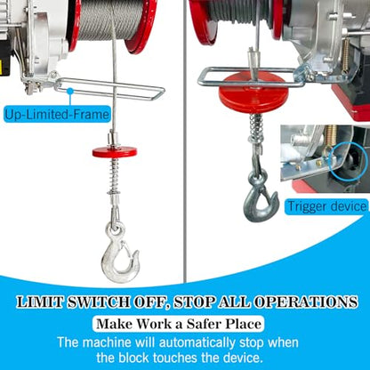 3-in-1 Electric Portable Hoist Winch,1500W Portable Power Winch Crane with Wire and Wireless Remote Control, 328FT Wireless Remote Control Range,for Garage, Factory, Warehouse, Balcony