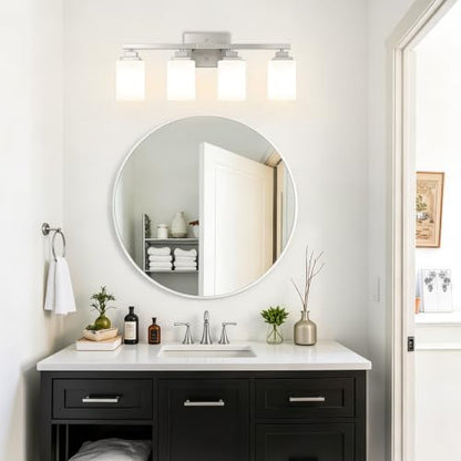 Brushed Nickel Bathroom Light Fixtures (Nickel-White Shade / 4-Light)