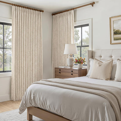 Viral Pinch Pleated Natural Curtains Blackout 96 Inches Long 2 Panels (Natural / 50"W x 96"L (Pack of 2))