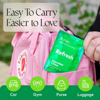 Travel Deodorant Wipes for Women & Men (Refresh - Cucumber Aloe - 50 Count)