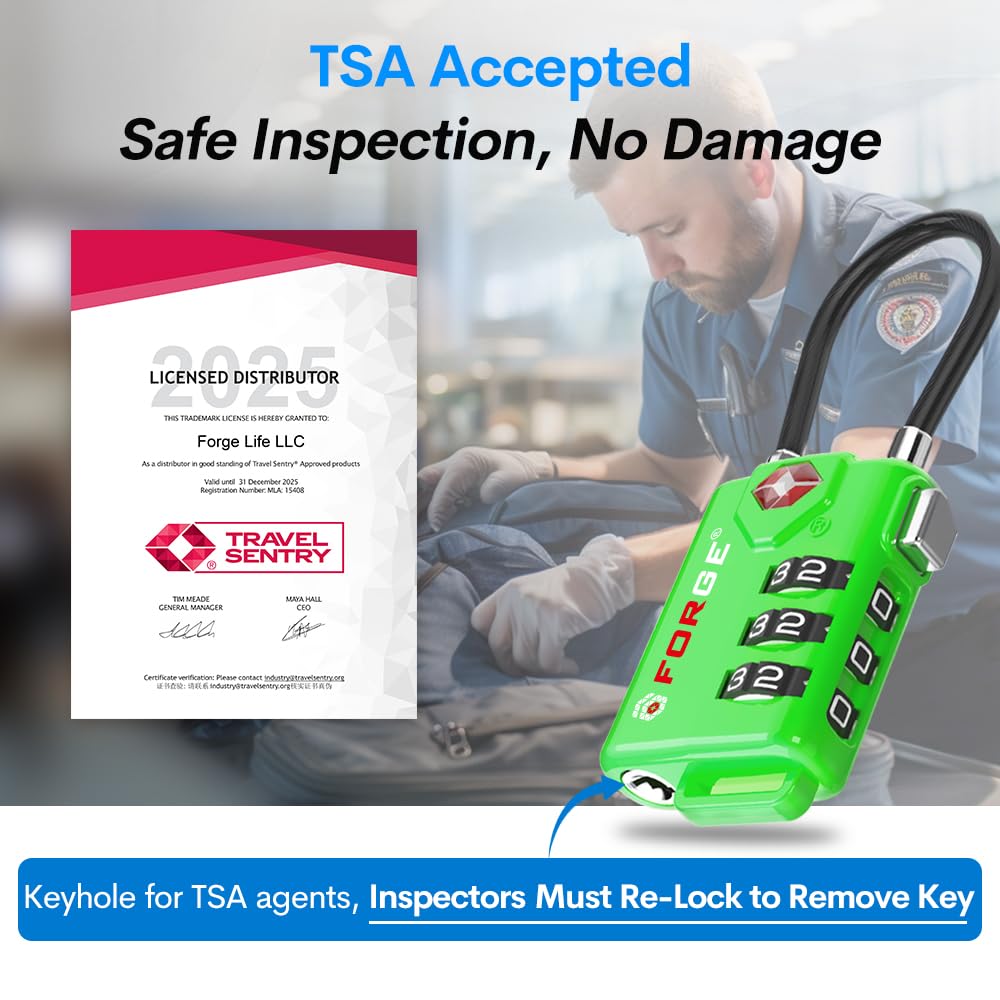 TSA Approved Luggage Locks (Green 4 Pack)