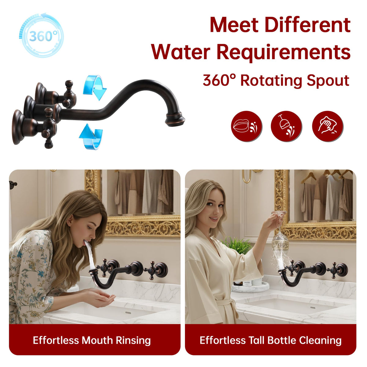Wall Mount Bathroom Sink Faucet Vintage Oil Rubbed Bronze (Oil Rubbed Bronze)