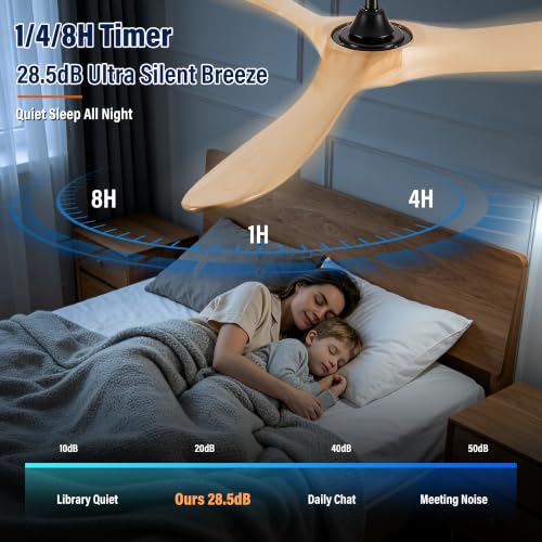 3 Blade Natural Wood Ceiling Fan No Light