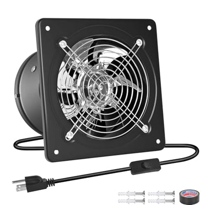 6-inch Wall-Mounted Kitchen Exhaust Fan with Switch, 382 CFM, Portable Installation, Suitable for Attic, Garage, Bathroom, and Basement Ventilation