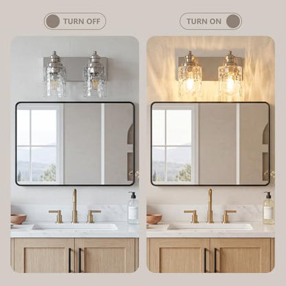 2 Light Bathroom Light Fixtures with Water Ripple Glass (Brushed Nickel / 2-light)