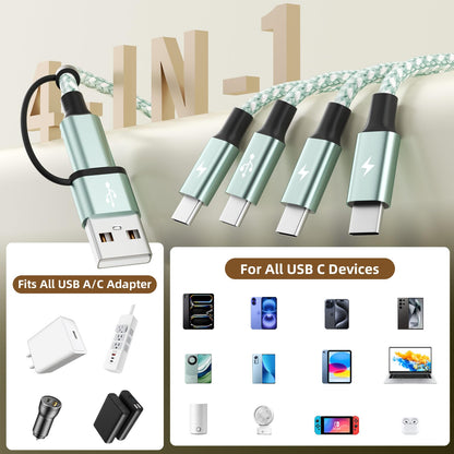 Travel USB C 4 in 2 Charging Cords (Mint Green)