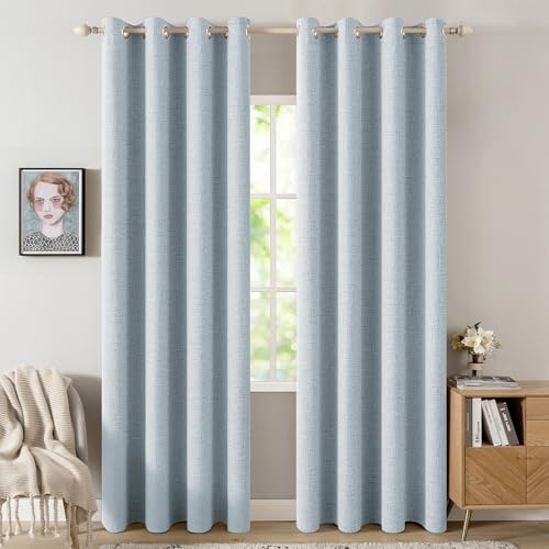 100% Blackout Linen Curtains for Bedroom 52x108 Inches Chambray Blue (Chambray Blue / 52"W x 108"L (Pack of 2))