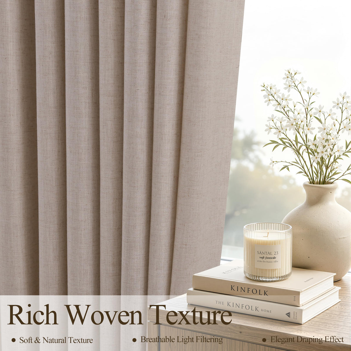 Oatmeal Grommet Linen Curtains 120 Inches Long for Living Room (Oatmeal / 52"W x 120"L (Pack of 2))