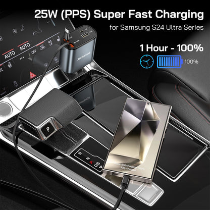 2 Pack] Retractable Car Charger 4 in 1 Fast Car Phone Charger 69W (2 Pack C + C Retractable Cords)