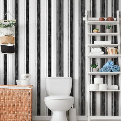 Black and White Wallpaper Peel and Stick Hand (Black/White / 17.3" x 78.7")