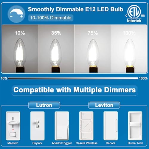 E12 Candelabra LED Light Bulbs 60W Equivalent 5000K Daylight (6 Count (Pack of 1))