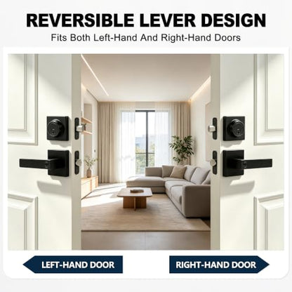 Matte Black Keyed Entry Front Door Lever with Lock