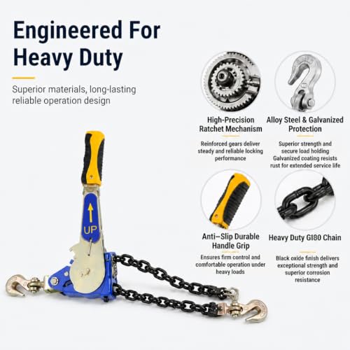 4 Pack 5/16"-3/8" EZ Ratchet Chain Binder with G70 Grab Hooks, Ratchet Load Binder Kit, 5400 lbs WLL Heavy Duty Cargo Tie Down for Flatbed Trailers & Trucks (5/16" - 3/8"(4 Pack))