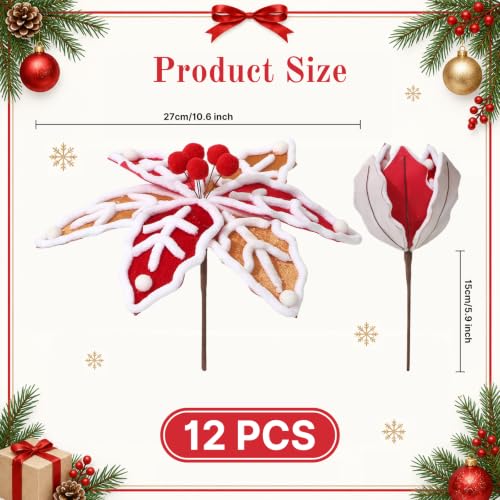 12 PCS Gingerbread Poinsettia Picks Christmas Tree Flowers (Gingerbread)