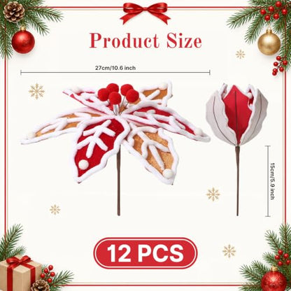 12 PCS Gingerbread Poinsettia Picks Christmas Tree Flowers (Gingerbread)
