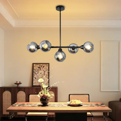 Large Linear Chandeliers for Dining Room Extra Long Linear Chandelier with Open Glass Lampshade Sputnik Goble Glass Chandelier