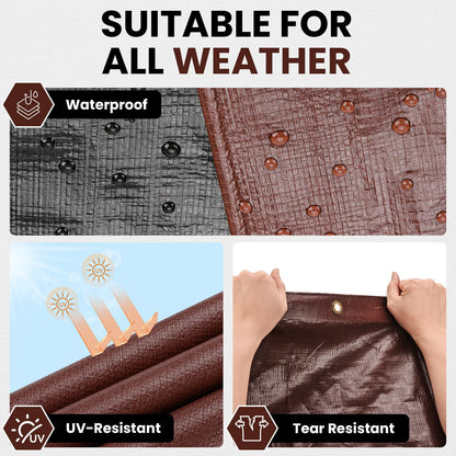 10.5 Mil 15x25 FT Heavy Duty Waterproof Tarps for Outdoor (Brown / 15X25FT)