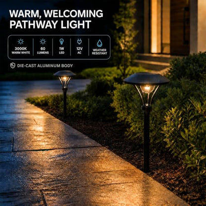 Pathway Lights Low Voltage Outdoor Landscape Lighting 1W 60 Lumen 3000K 12V AC Path Lights Warm White Light with Connector Spike Stake for Garden Yard Driveway Lawn