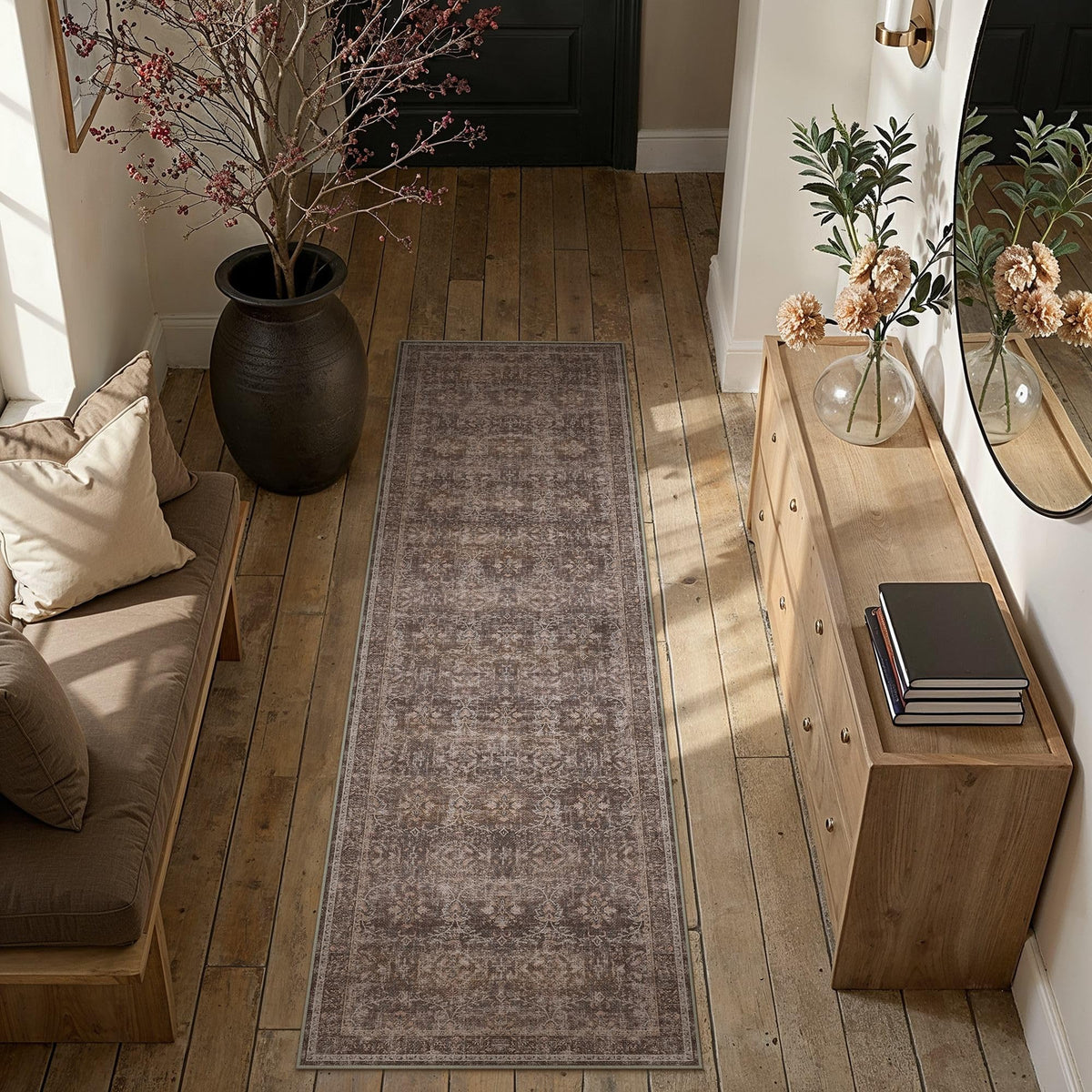 Red Brown 2x8 Runner Rugs Washable for Hallway (Q| Red Brown / 2' x 8' (Runner))