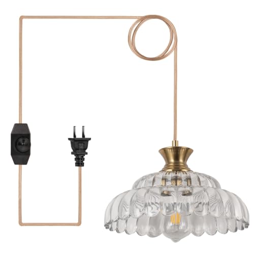 Pendant Light 11.8In Plug in Glass Vintage Chandeliers E26 Base Corded On