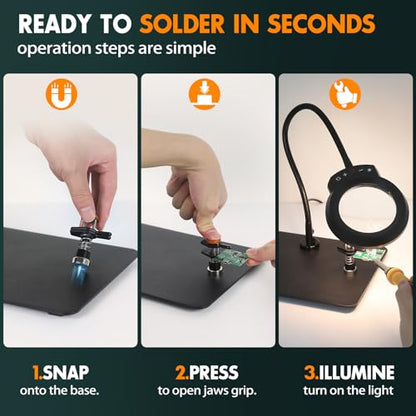 Magnetic Helping Hands Soldering Station Clamp Metal with 5X Magnifier Lamp