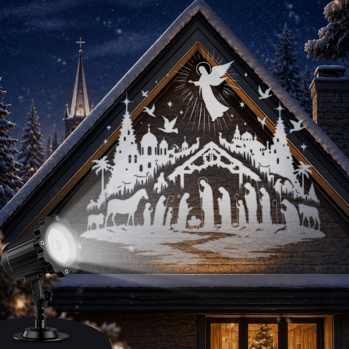 Nativity Scene Projector Light with HD Festive Patterns for Yard (White Angel Nativity)